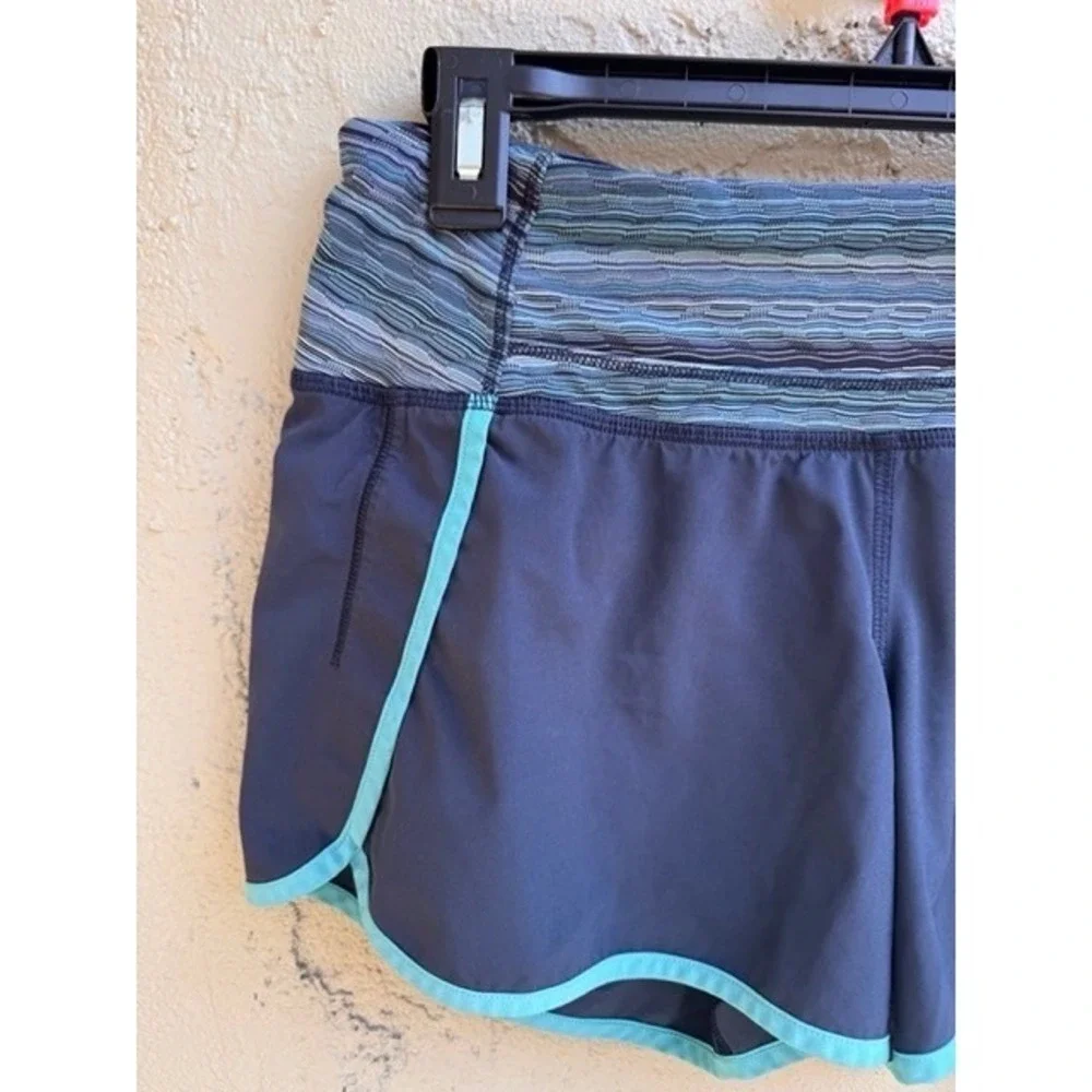 Lululemon Womens Run Times Navy Striped Shorts SZ 4 Athleisure Activewear Wicki